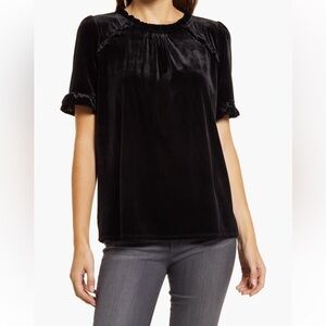 Ruffle detail velvet top